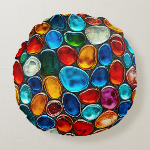 Coussins Ronds Galets de mer multicolores
