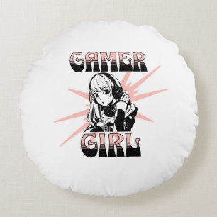 Coussins Ronds Gamer Girl Jeu vidéo