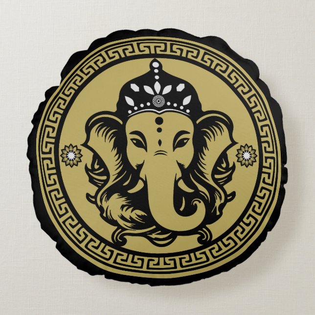 Coussins Ronds Ganesha Themed Hindu Art Print (Devant)