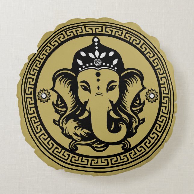 Coussins Ronds Ganesha Themed Hindu Art Print (Devant)
