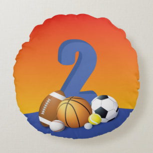 Coussins Ronds Garçon 2e anniversaire Sports Balls