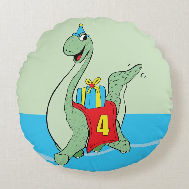 Coussins Ronds Garçon, 4e anniversaire Dinosaur (Devant)
