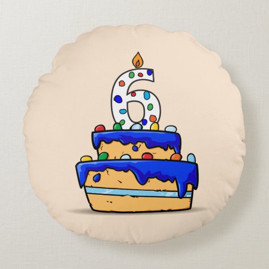 Coussins Ronds Garcon 6e Anniversaire 6 Sur Le Gateau Bleu Sucre Zazzle Fr