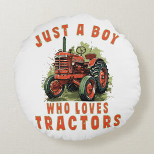 Coussins Ronds Garçon de la vie rurale qui aime les tracteurs
