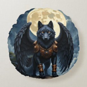 Coussins Ronds Gardien de la Lune – Le Loup à l'Aile Noire