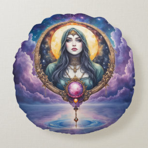 Coussins Ronds Gardienne de rêves liée à la lune – Gardienne de l