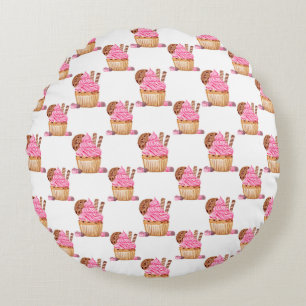 Coussins Ronds Gâteau au roseau aquarelle avec motif chocolat