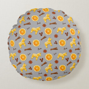 Coussins Ronds Gâteau Scandinave et Agrumes de Fêtes 