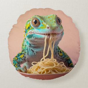 Coussins Ronds Gecko Drôle Manger Spaghetti