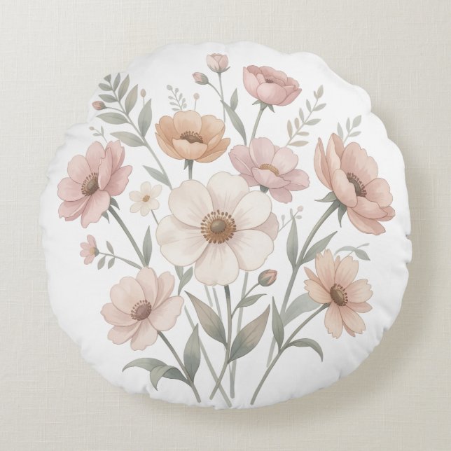 Coussins Ronds Gentle Anemone Bouquet Watercolor Softness (Devant)