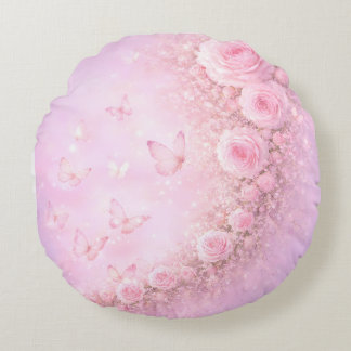 Coussins Ronds Gentle Floral Pattern – Soft Pink Roses with Soft 