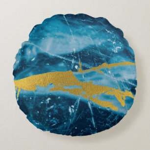 Coussins Ronds Géode Agate Gemstone Blue et Gold