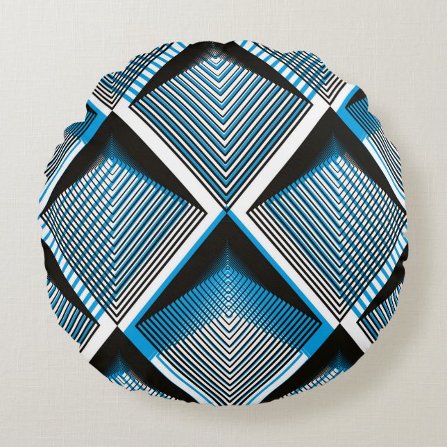 Coussins Ronds Geometric blue stripy overlay seamless pattern, br (Devant)