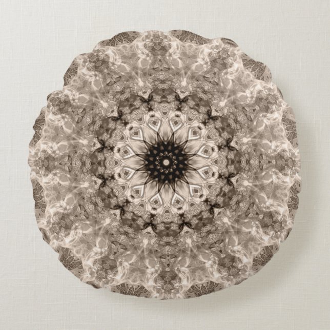 Coussins Ronds géométrique, beige, marron, mandala (Devant)