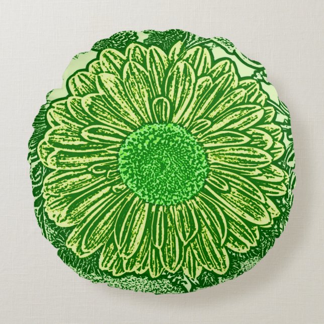 Coussins Ronds Gerbera Daisy Block Imprimer, Emerald & Lime Green (Devant)
