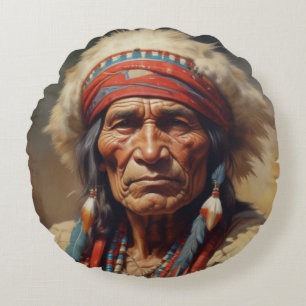 Coussins Ronds Geronimo Portrait du chef guerrier indien