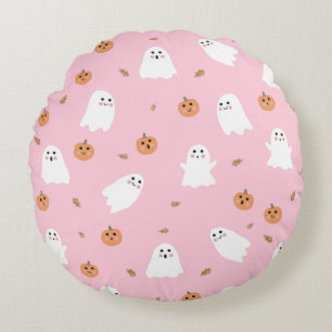 Coussins Ronds Ghost mignon et Citrouille Motif d'Halloween rose