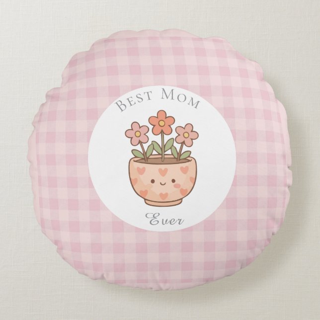 Coussins Ronds Gift For Mom,Best Mom Ever,Pink Checkered (Devant)