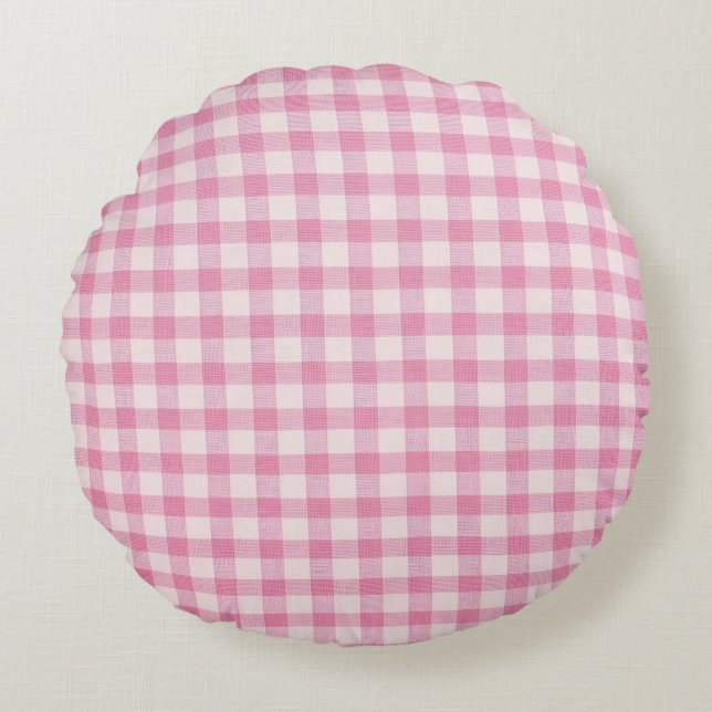 Coussins Ronds Gingham Rose Bébé (Devant)