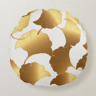 Coussins Ronds Ginkgo Gold : Design Vintage de luxe.
