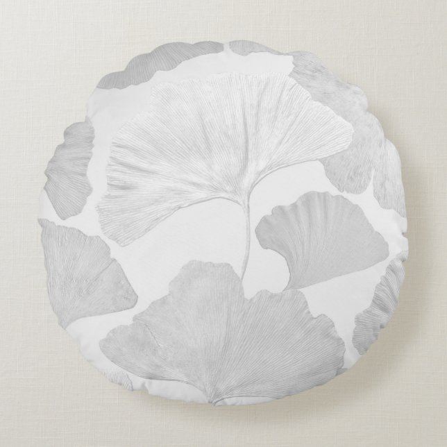 Coussins Ronds Ginkgo Leaves Soft Gray Dream 2 (Devant)