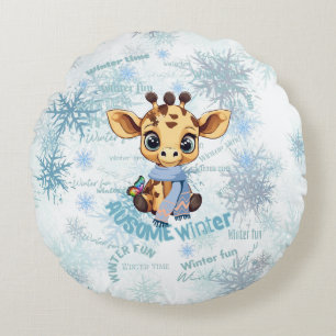 Coussins Ronds Girafe d'hiver géniale – Neige de sensibilisation