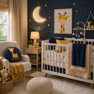 Coussins Ronds Girafe dorée sur marine de minuit