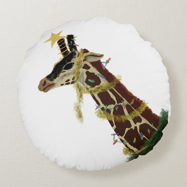 Coussins Ronds Girafe et Girafe décorée de Noël (Dos)