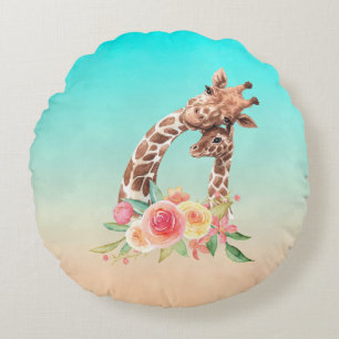 Coussins Ronds Girafe Mignonne Aquarelle Maman et Bébé
