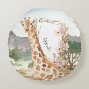 Coussins Ronds Giraffe aquarelle en Savannah africaine