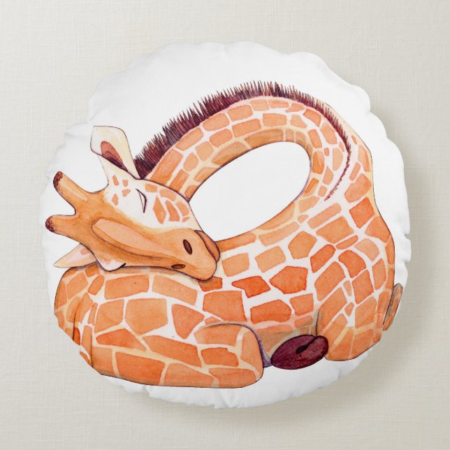 Coussins Ronds Giraffe dormante : Aquarelle douce (Devant)
