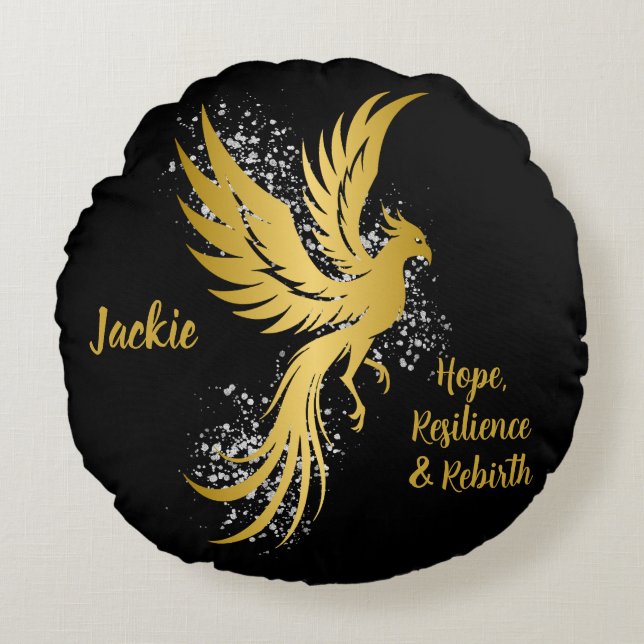 Coussins Ronds Glam Gold Phoenix Silver Parties scintillant Monog (Devant)