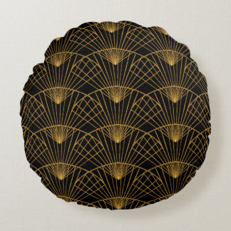 Coussins Ronds Glamour Art Déco : Ventilateur D'Or.