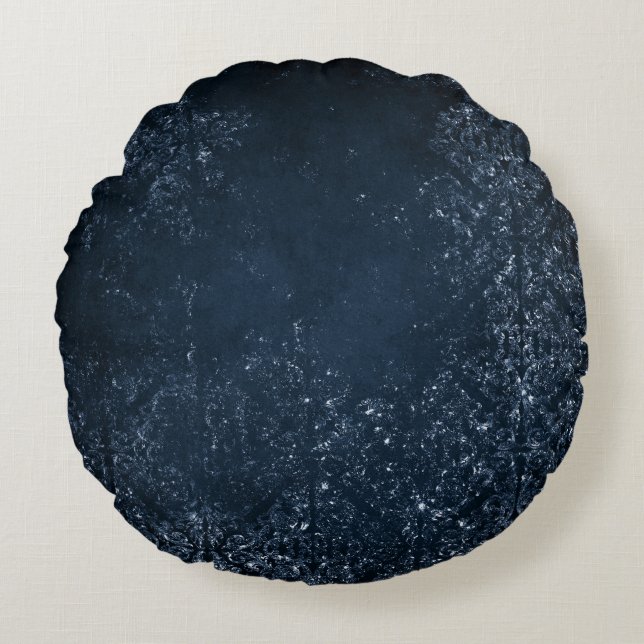 Coussins Ronds Glimmery Navy Grunge | Sombre Sapphire bleu Damas (Devant)