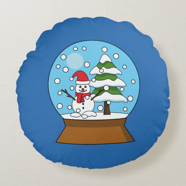 Coussins Ronds Globe de neige avec Snowman et Pine Tree (Devant)