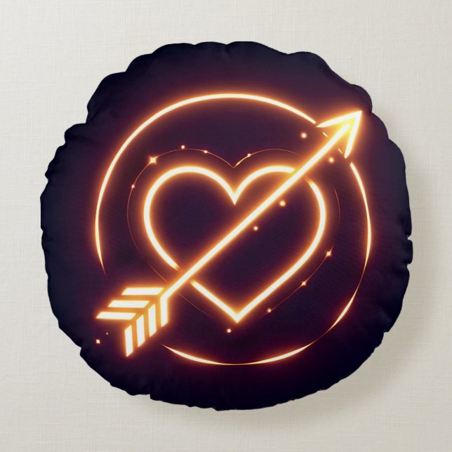 Coussins Ronds glowing image of a heart with cupid's arrow (Devant)
