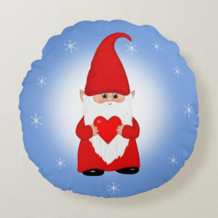 Coussins Ronds Gnome de Noël sur un oreiller rond bleu clair