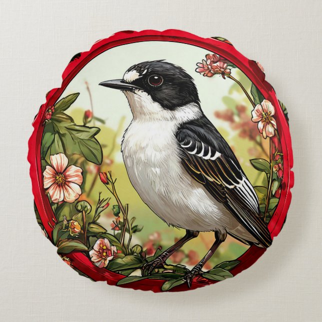 Coussins Ronds Gobe-mouche à pieds colorés Oiseau Faune Chanteur (Devant)