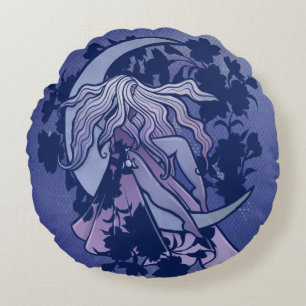 Coussins Ronds Goddess de lune violette Wiccan Triple Moon Symbol