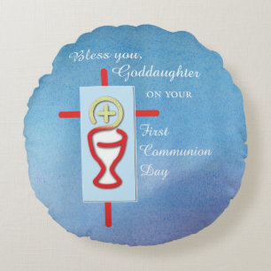 Coussins Ronds Godgirl, Première Communion Sainte, Turquoise