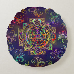 Coussins Ronds Gold coloré encadré Sri Yantra Sri Chakra