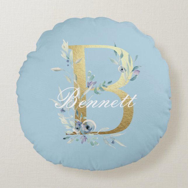 Coussins Ronds Gold Floral Letter "B" (Devant)
