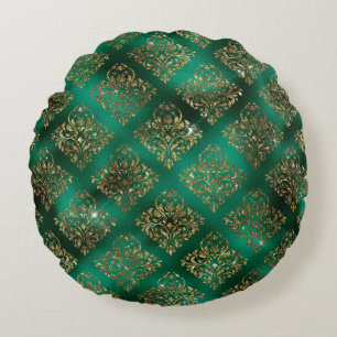 Coussins Ronds Gold Green Damask Elegant Chic Parties scintillant