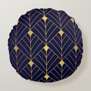 Coussins Ronds Gold Navy Blue Art Deco Diamond Motif