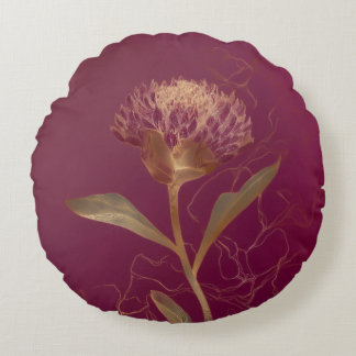 Coussins Ronds Gold Protea Flower Burgundy Botanical Linework