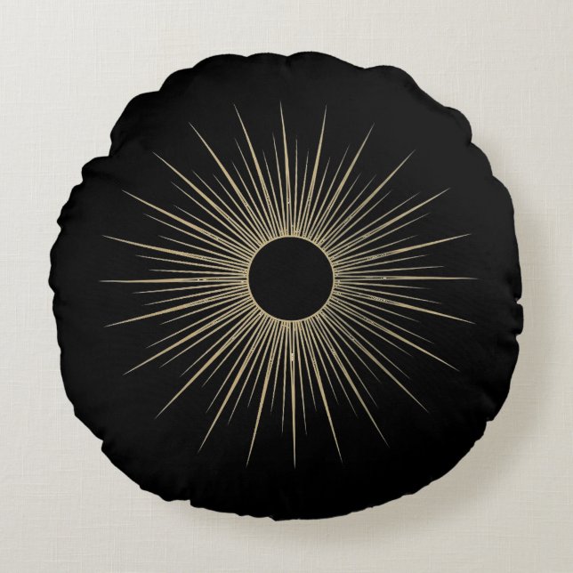 Coussins Ronds Gold Sunburst Black Minimal Round Throw Pillow (Devant)