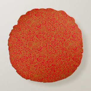 Coussins Ronds Golden Chinese Auspicious Nuages Motif sur rouge
