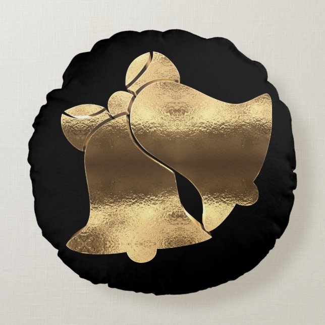 Coussins Ronds Golden Christmas Bells Elegant Noir et Or (Devant)