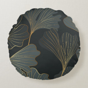 Coussins Ronds Golden Ginkgo : Luxueux Déco Floral.