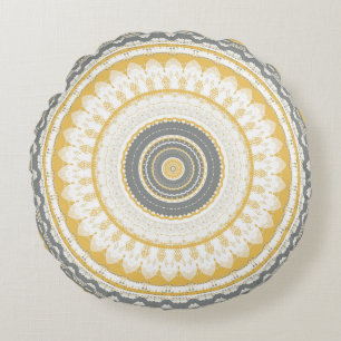 Coussins Ronds Golden Grey Mandala